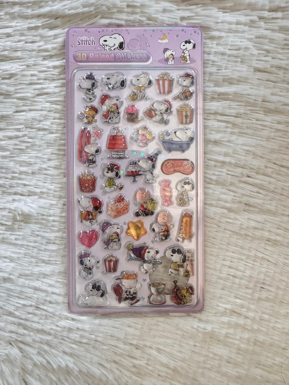 Snoopy and Friends 3D raised clear stickers  in various poses and outfits